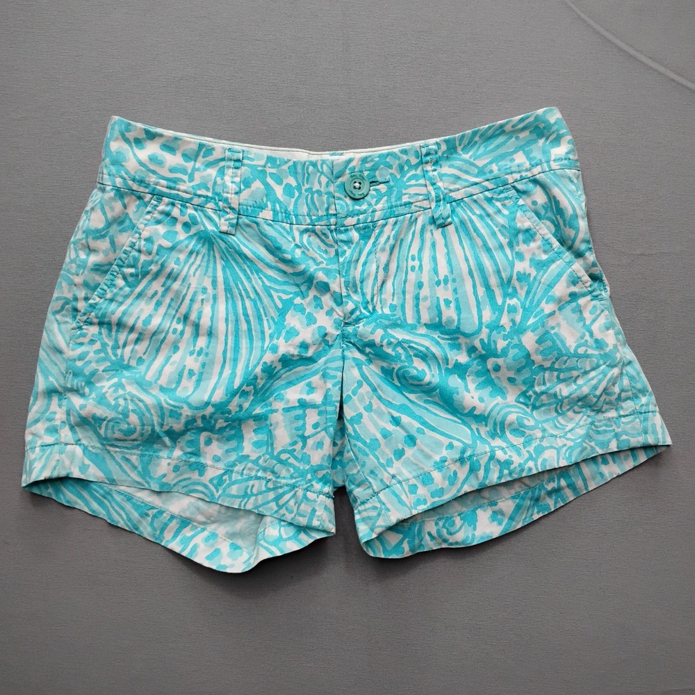 Lilly Pulitzer The Callahan Short Womens 0 Blue White Sea Shell Print Cotton